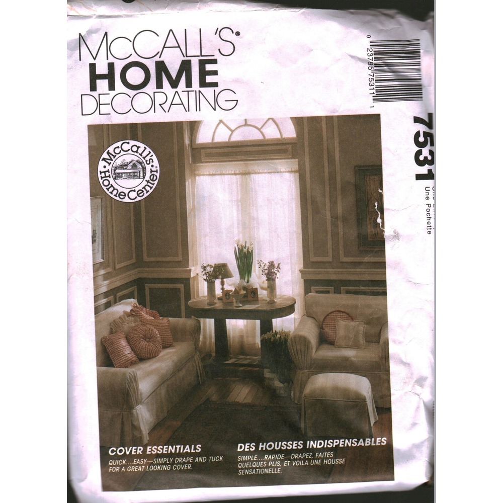 McCalls 7531 Home Decorating Sewing Pattern Loveseat Chair Ottoman Pillow Covers